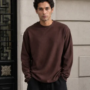 Brown Rib Knit T-Shirt