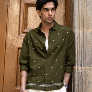 Olive Embroidered Lightweight Shirt