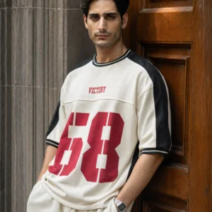 Cream Panelled Graphic T-Shirt