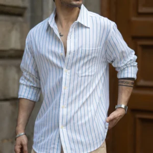 Blue Stripe Linen Blend Shirt